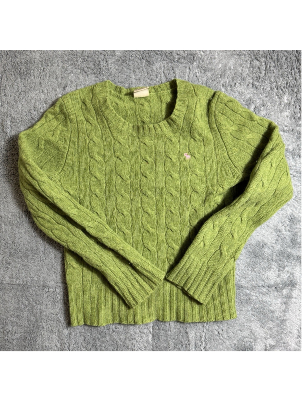 Y2K Abercrombie & Fitch Vintage 100% Wool Cable Knit Sweater Green Small Preppy